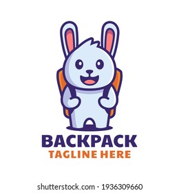 cute rabbit with backpack cartoon logo design