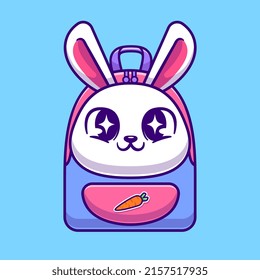 Cute Rabbit Bag Cartoon Vector Icon Illustration. Animal Education Icon Concept Isolated Premium Vector. Flat Cartoon Style