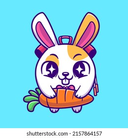 Cute Rabbit Bag Holding Carrot Cartoon Vector Icon Illustration. Animal Education Icon Concept Isolated Premium Vector. Flat Cartoon Style