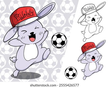 Cute rabbit and ball vector cover design, editable.