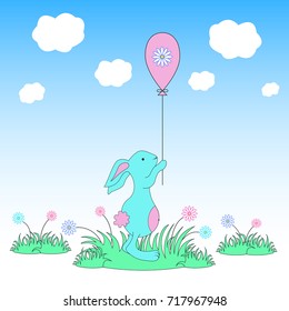 Cute rabbit with ball3oon illustration.