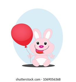 cute rabbit with ballon, vector cartoon