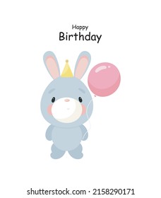 Cute Rabbit with balloon. Cartoon style. Vector illustration. For card, posters, banners, children books, printing on the pack, printing on clothes, fabric, wallpaper, textile or dishes.