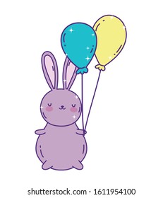 cute rabbit with balloon decoration celebration vector illustration