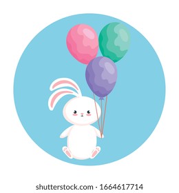 süßes Kaninchen mit Ballonhelium in Rahmen-Vektorillustration-Design