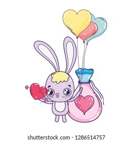 cute rabbit with balloons helium valentines day