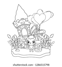 cute rabbit with balloons helium valentines day