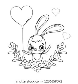 cute rabbit with balloons helium valentines day