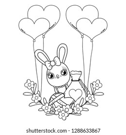 cute rabbit with balloons helium valentines day