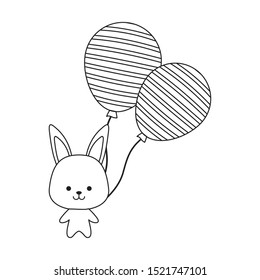 cute rabbit with balloons helium vector illustration design