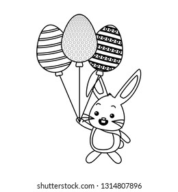 cute rabbit with balloons shaped eggs