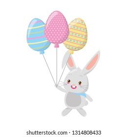 cute rabbit with balloons shaped eggs