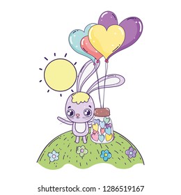cute rabbit with baloons helium valentines day