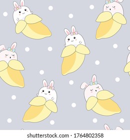 Cute Kaninchen auf Bananen — nahtloses Muster
