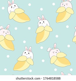 Cute rabbit in banana seamless pattern