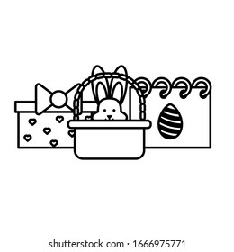 cute rabbit in basket on white background vector illustration design