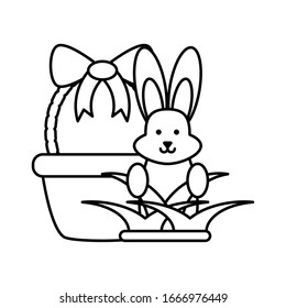 cute rabbit in basket on white background vector illustration design