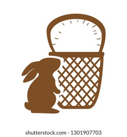 cute rabbit with basket silhouette