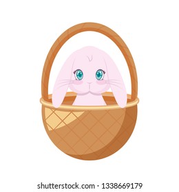 cute rabbit in basket wicker