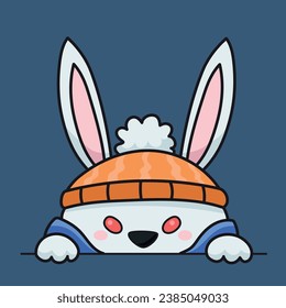 Cute rabbit with a beanie cartoon vector