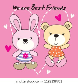 Cute rabbit and bear cartoon illustrations