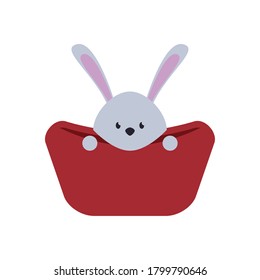 cute rabbit in bed flat style icon vector illustration design