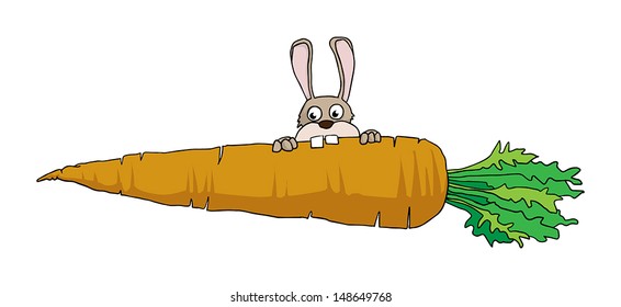 Cute Rabbit with big Carrot, Vector illustration