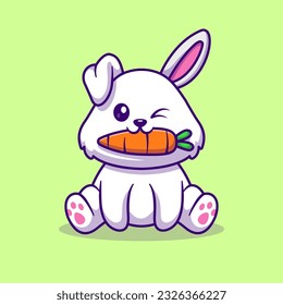 Cute Rabbit Bite Carrot Cartoon Vector Icon Illustration. Animal Nature Icon Concept Isolated Premium Vector. Flat Cartoon Style