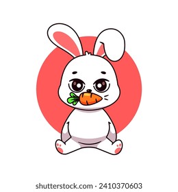 Cute Rabbit Biting Carrot Cartoon Vector Illustration. Isolated Premium Vector