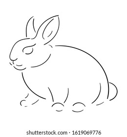 Cute rabbit, black line isolated on white background, vector stock illustration, for design and decor, easter theme, one line, for prints and stickers