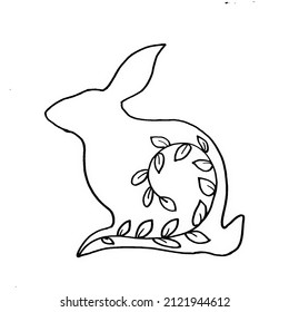 A cute rabbit. Black outline on a white background. Festive Easter bunny. 