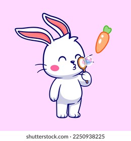 Cute Rabbit Blowing Carrot Bubble Cartoon Vector Icon Illustration. Animal Nature Icon Concept Isolated Premium Vector. Flat Cartoon Style