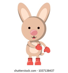 cute rabbit with boots and gloves over white background. christmas animals concept. colorful design. vector illustration