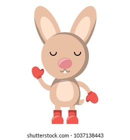 cute rabbit with boots and gloves over white background. christmas animals concept. colorful design. vector illustration