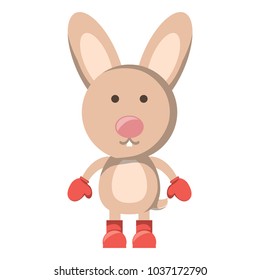 cute rabbit with boots and gloves over white background. christmas animals concept. colorful design. vector illustration