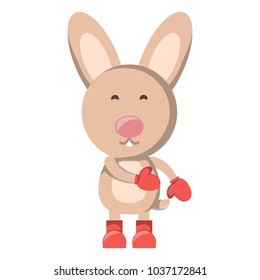 cute rabbit with boots and gloves over white background. christmas animals concept. colorful design. vector illustration