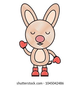 cute rabbit with boots and gloves over white background. christmas animals concept. colorful design. vector illustration