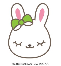 Cute rabbit with bow. Bunny face in kawaii style. Vector clip art.