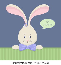 Cute rabbit with bow. Cartoon. Flat vector illustration.