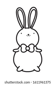 cute rabbit with bow tie cartoon vector illustration thick line