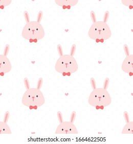 Cute rabbit with bow tie seamless background repeating pattern, wallpaper background, cute seamless pattern background