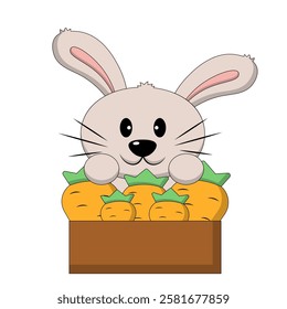 Cute Rabbit with a box of carrots in color