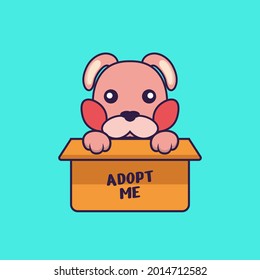 Cute rabbit in box with a poster Adopt me.