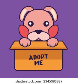 Cute rabbit in box with a poster Adopt me