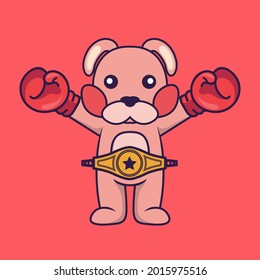 Cute rabbit in boxer costume with champion belt.