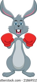 cute rabbit boxing cartoon on white background