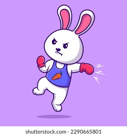 Cute Rabbit Boxing Cartoon Vector Icons Illustration. Flat Cartoon Concept. Suitable for any creative project.