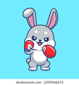 Cute Rabbit Boxing Cartoon Vector Icon Illustration. Animal Sport Icon Concept Isolated Premium Vector. Flat Cartoon Style