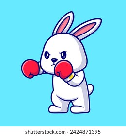 Cute Rabbit Boxing Cartoon Vector Icon Illustration. Animal Sport Icon Concept Isolated Premium Vector. Flat Cartoon Style