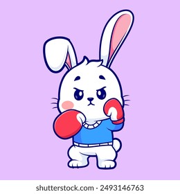 Cute Rabbit Boxing Cartoon Vector Icon Illustration. Animal Sport Icon Concept Isolated Premium Vector. Flat Cartoon Style